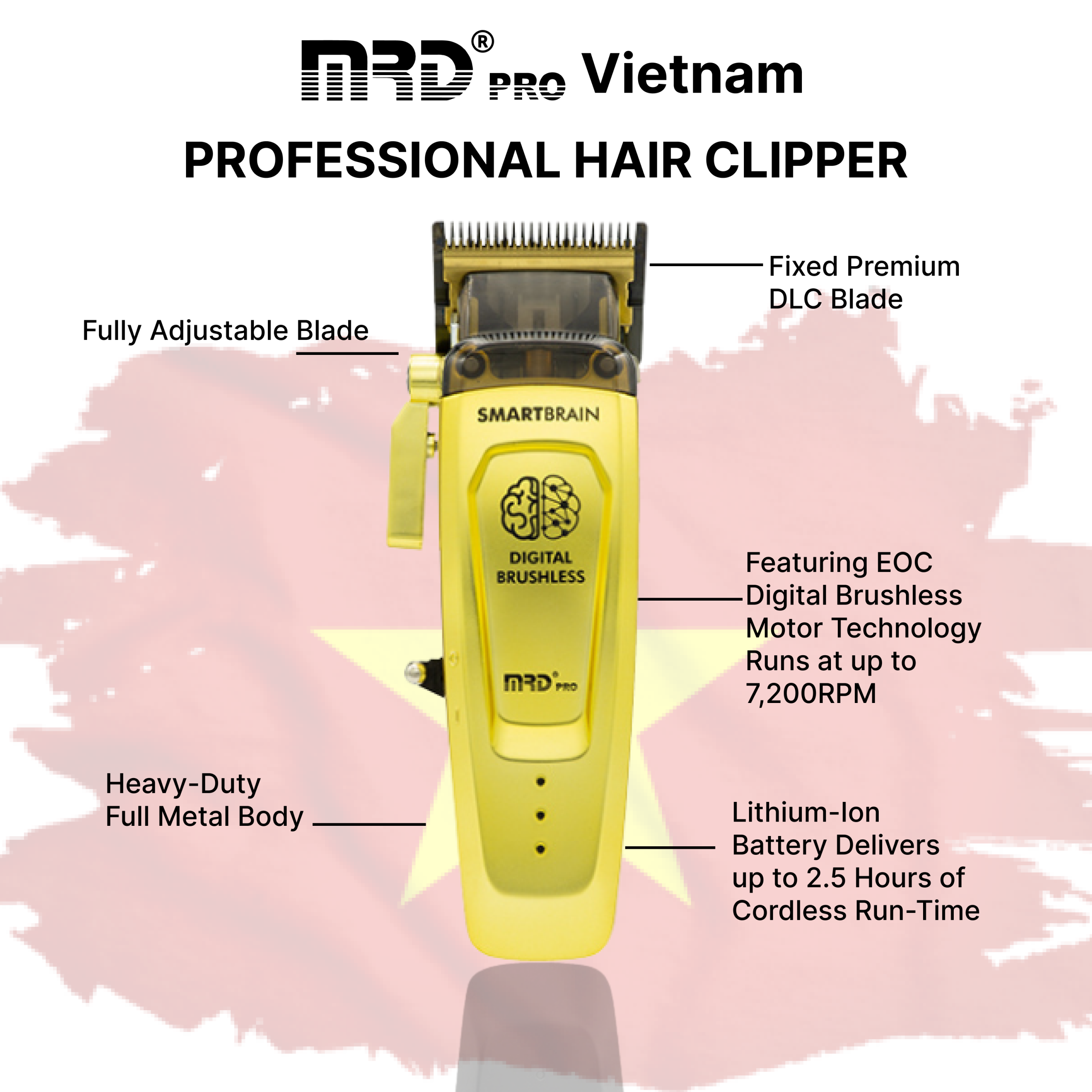 Tông Đơ MRDPRO SMART BRAIN HC 90-4-Vàng-Công Nghệ Thông Minh - Ảnh 6