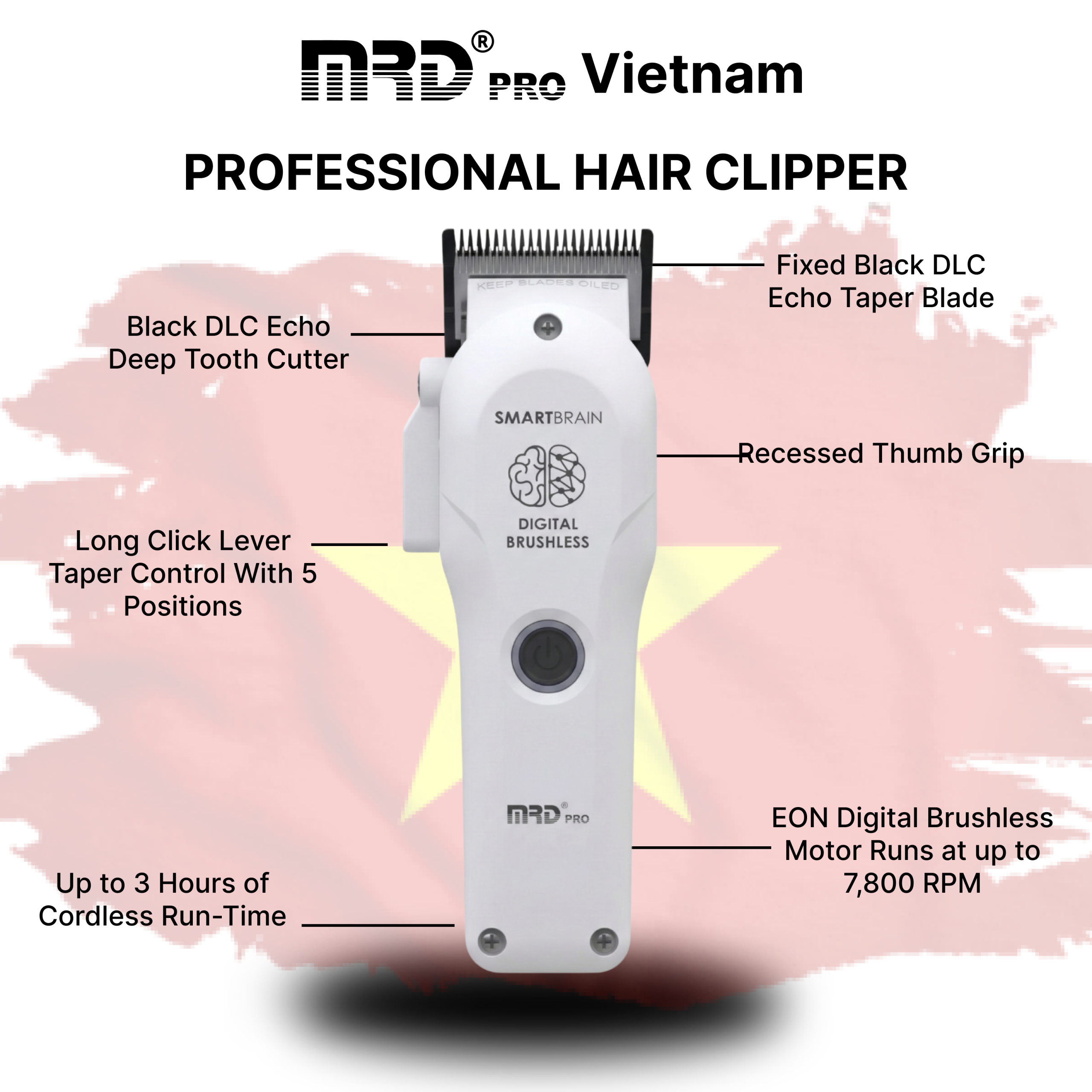 Tông Đơ MRDPRO 3969ST-Trắng-Động Cơ Mạnh, Viền Sát, Đường Cắt Sắc Nét - Ảnh 7
